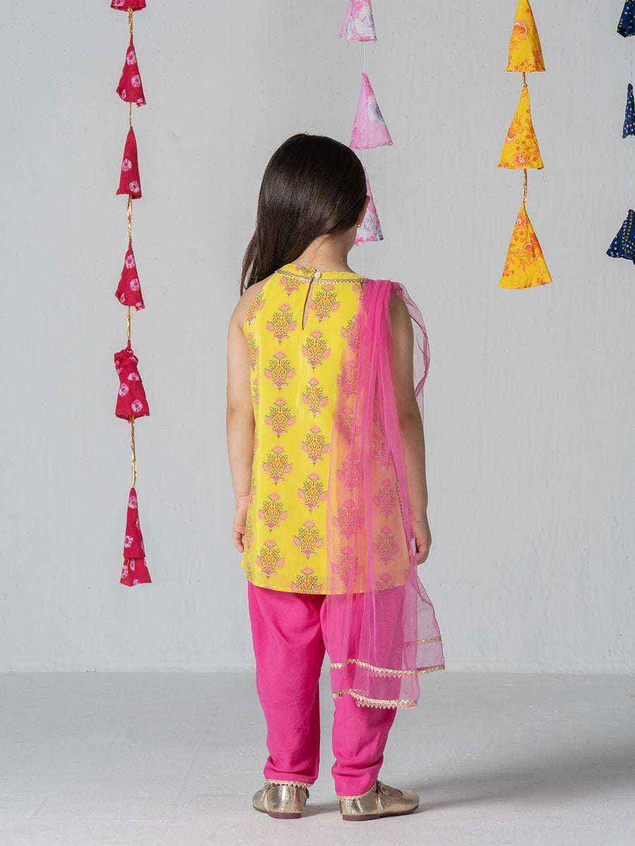 Gulaabo Charm Yellow & Pink Patiala Kurta Set